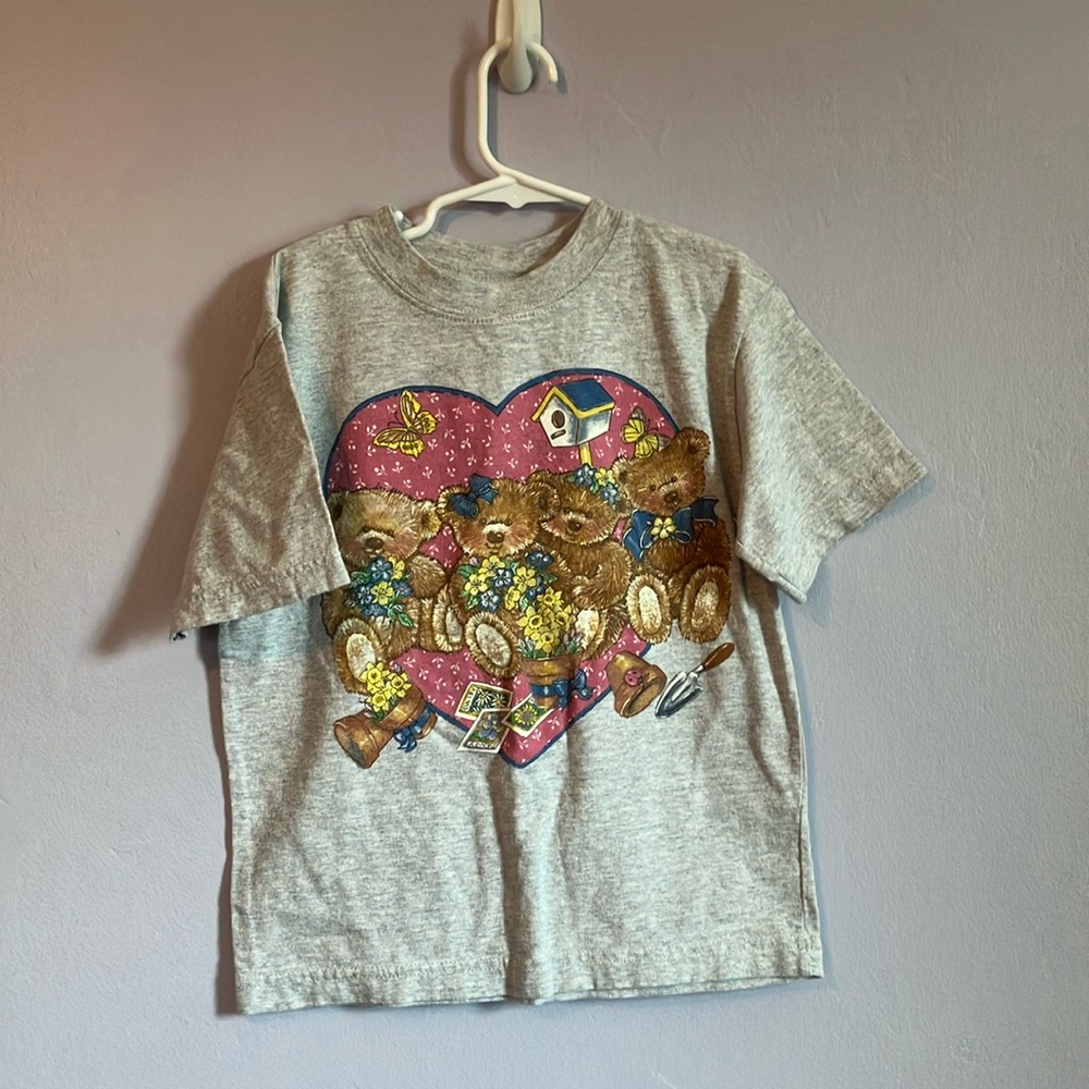 Girls basic edition gray teddy bear tee